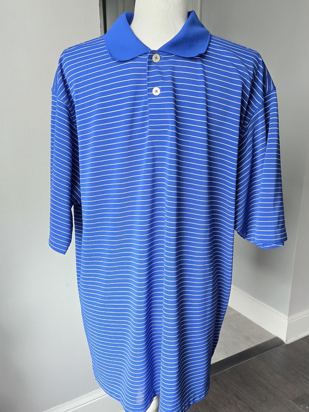 Adidas Golf Climalite Mens Polo Shirt Size Large Blue White Striped